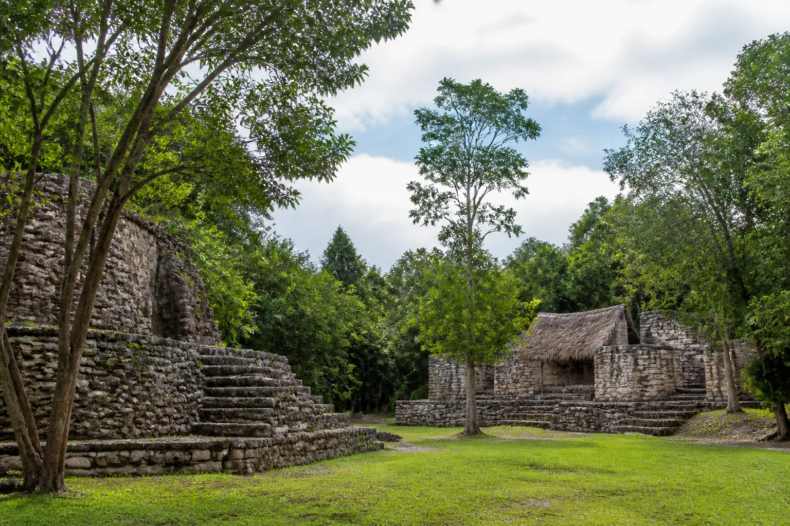 Stone remains and tropical vegetation at Muyil