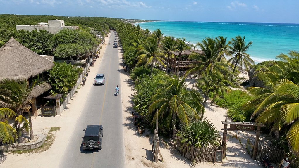 beach road south toward sian ka an