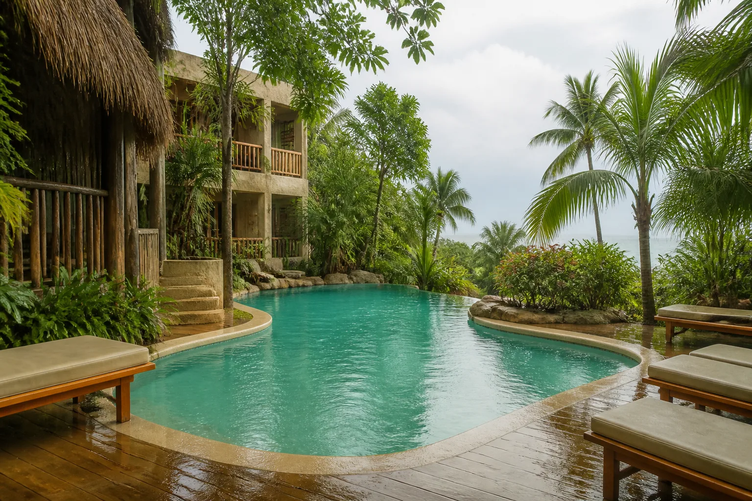 Tropical hotel pool offering an alternative to a beach day in Tulum