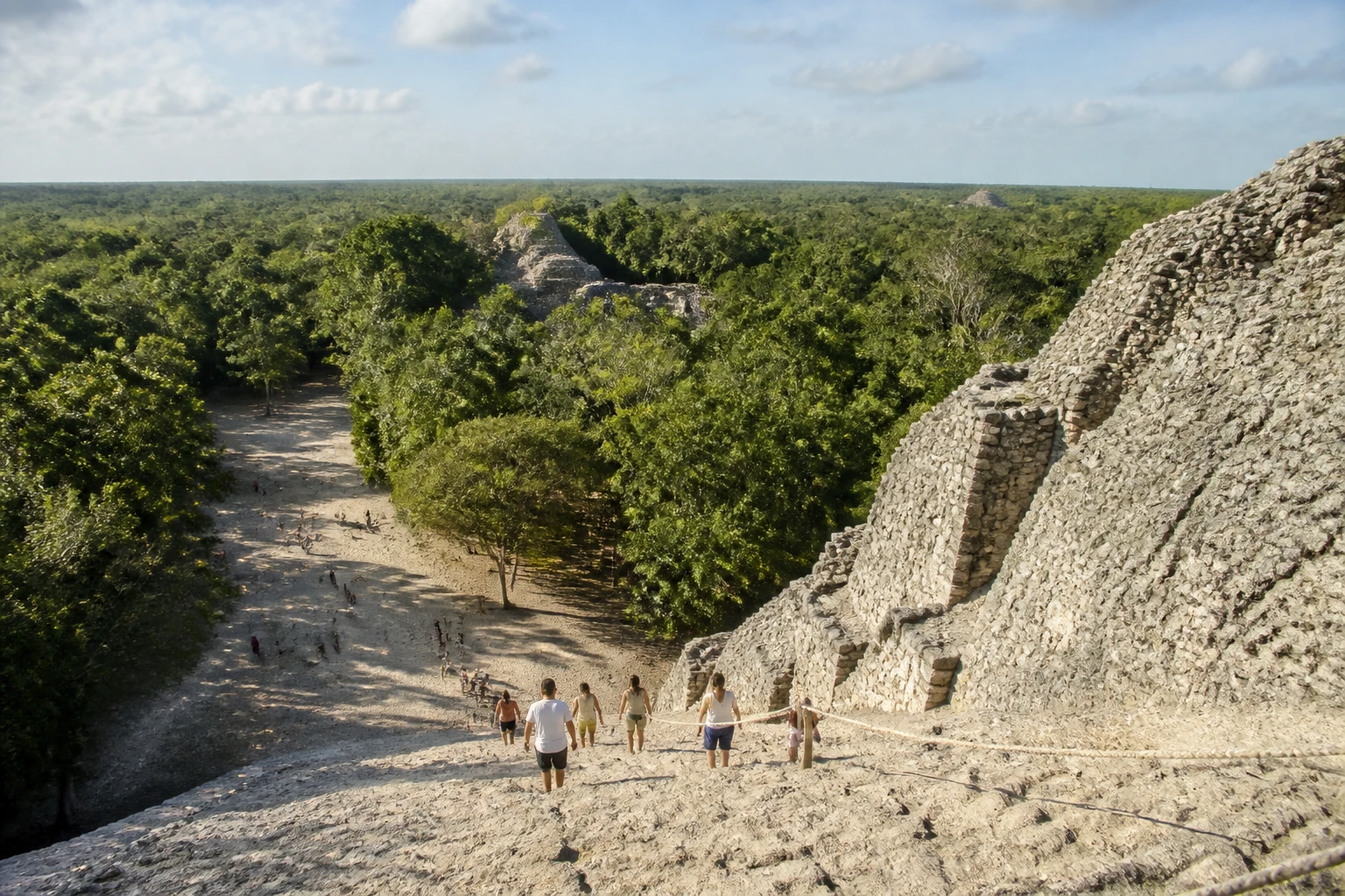 Cobá archaeological ruins and tropical vegetation
