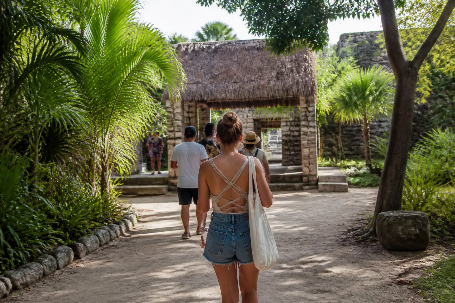Visitors approaching the archaeological area through the surrounding park