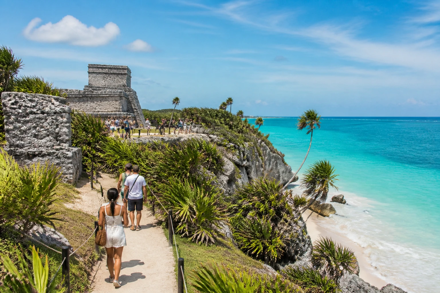 Tulum archaeological landscape beside the Caribbean Sea