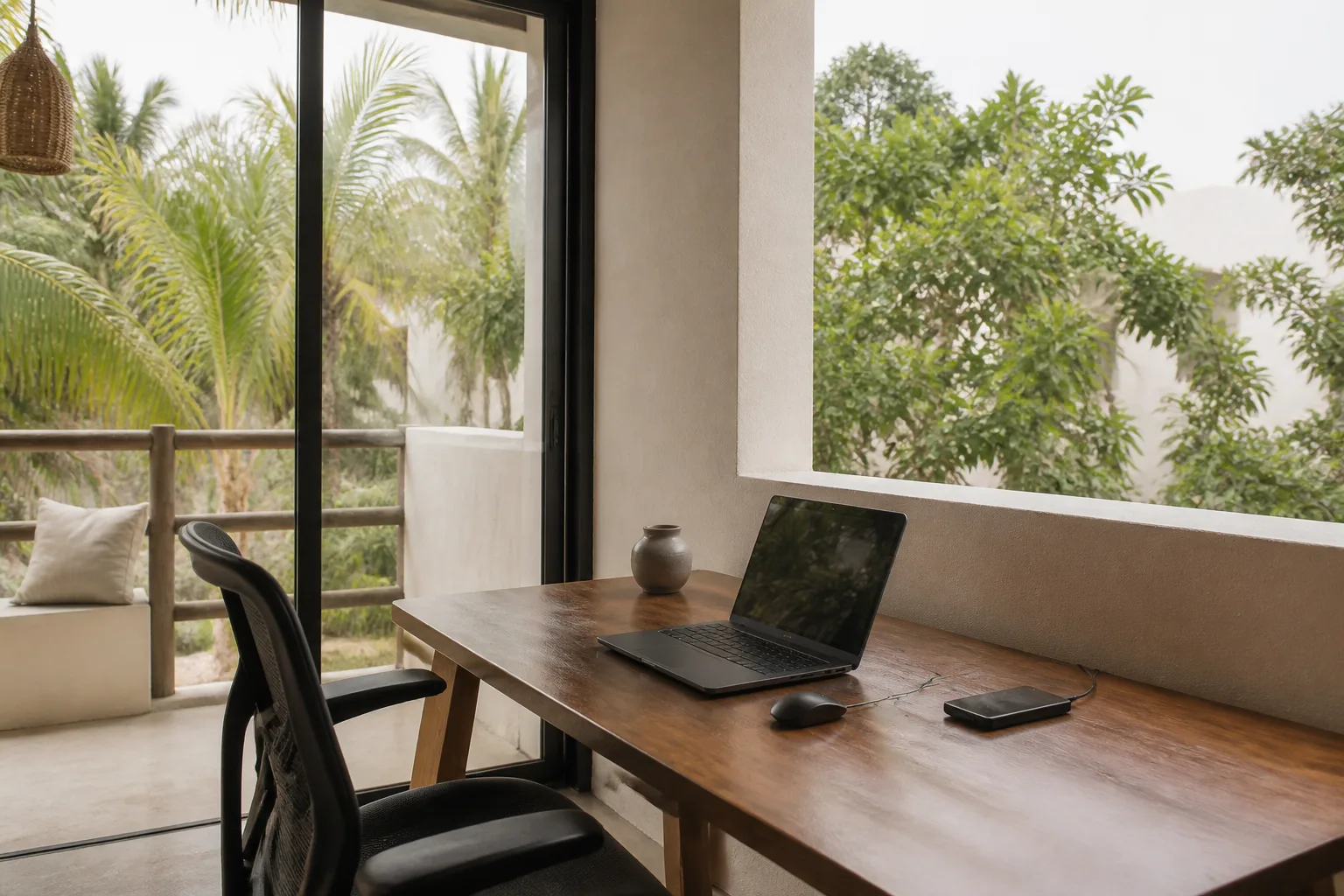 Apartment workspace prepared for remote work in Tulum