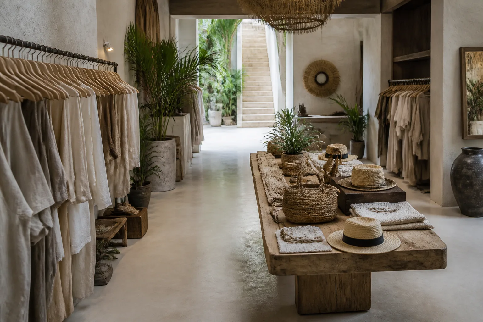 Eco-fashion and woven accessories inside a Tulum concept store
